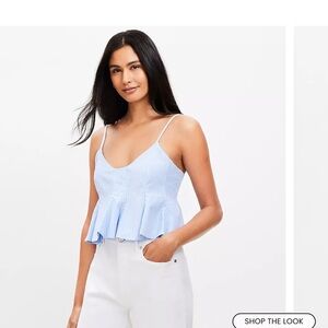 LOFT Light Blue and White Striped Tank